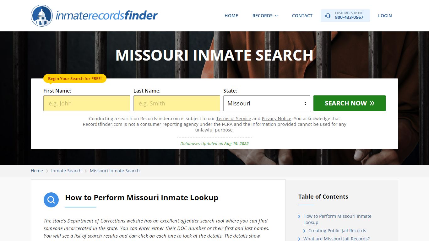 Missouri Inmate Search - Jail & Prison Records Online - RecordsFinder