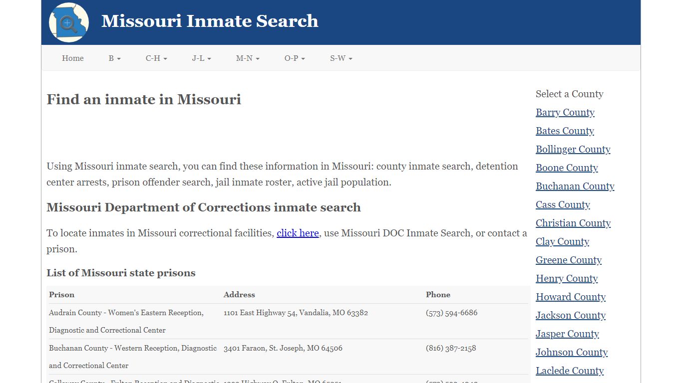 Missouri Inmate Search